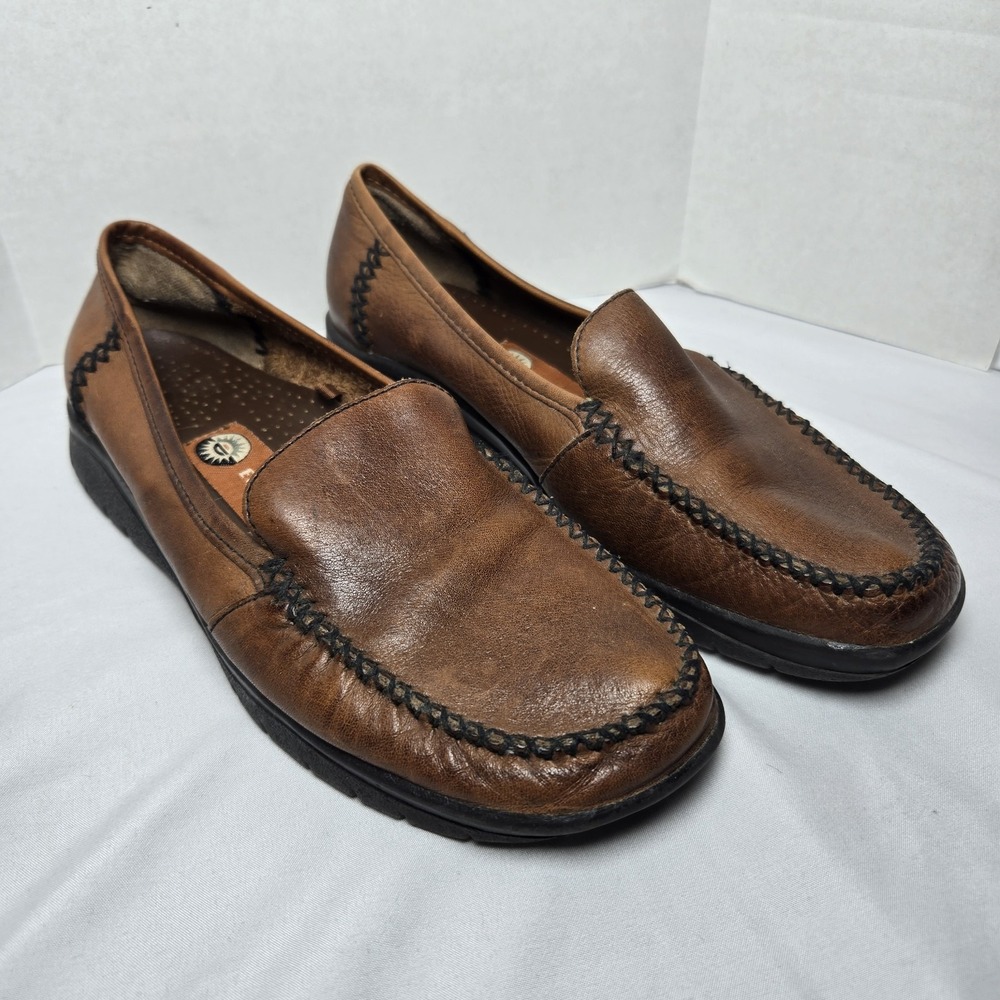 Earth Shoe Sami Leather Brown Pinched Moccasin Loafer Womens 6.5 Comfort Classic
